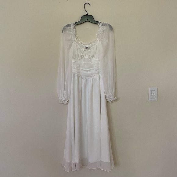 🌸 LICHI midi dress with pleated bodice and semi-transparent sleeves - Picture 8 of 17